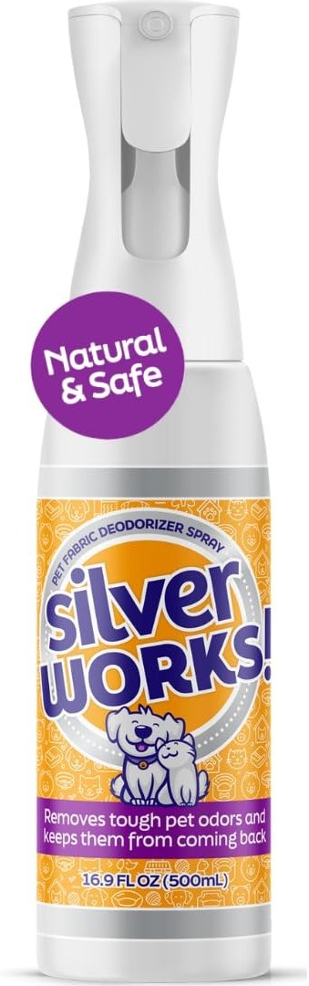 SilverWorks! Pet Odor Eliminator Spray For Home - Safe, Natural, Silver Ion Deodorizer - Cat, Dog Smell And Urine Odor Eliminator For Carpet, Furniture And Litter -16.9oz - Product Image