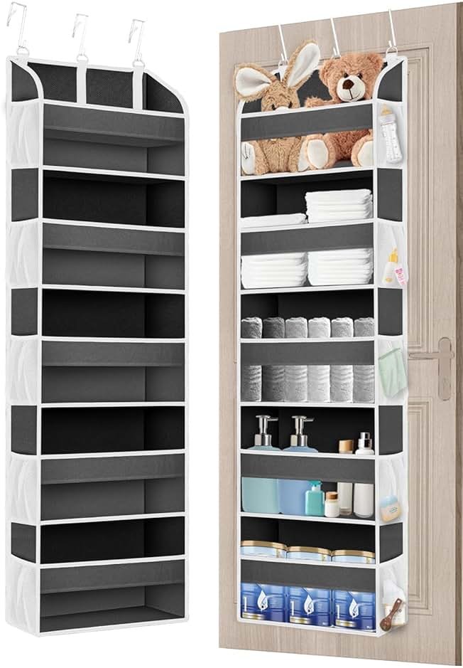 TAHAVICE Over the Door Organizer Storage, College Dorm Essentials for Girls, Hanging Organizer Closet 5 Large & 10 Mesh Pockets, Storage for Dorm Organization, Nursery & Bedroom (Dark Grey) - Product Image