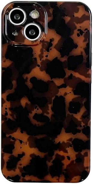 Reezaddin Case Compatible with iPhone 14, Tortoise Shell Amber Brown Leopard Print | Retro Chic Stylish Classic Cute Protective Cover,6.1inch - Product Image