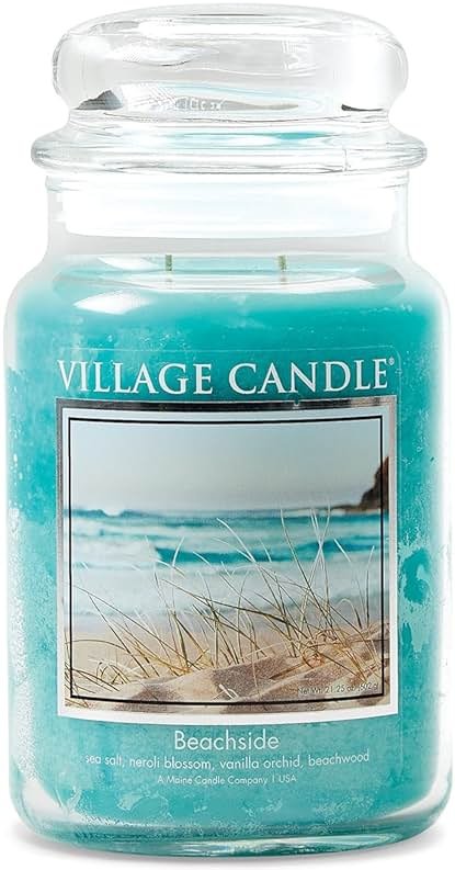 Village Candle Beachside Large Glass Apothecary Jar Scented Candle, 21.25 oz, Light Blue - Product Image