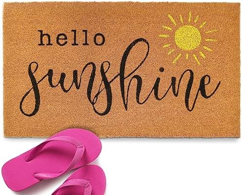 Hello Sunshine Door Mat 30x17 Inch, Sunshine Rug, Hello Front Doormat for Covered Outdoor Area, Summer Welcome Mat w/Non-Slip PVC Backing - Product Image