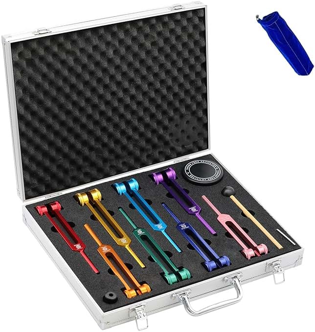 Chakra Tuning Fork Set, Weighted Tuning Forks of 8 Color,7 Chakra and 1 Soul Purpose Tuning Forks for DNA Healing, Sound Therapy, Yoga, Meditation - Product Image