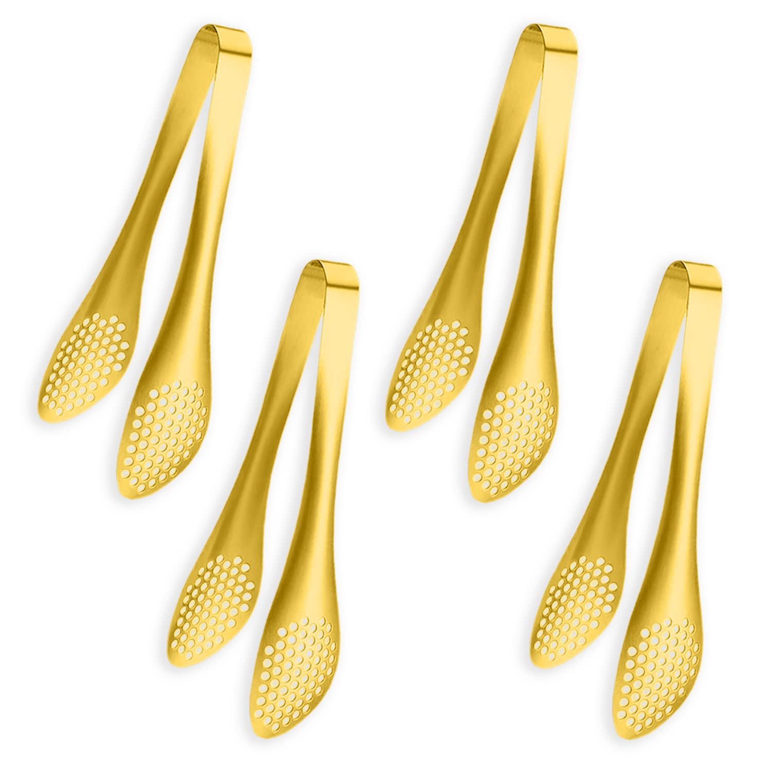 IAXSEE 4 PCS Serving Tongs Gold Tongs 9 Inch Serving Utensils Stainless Steel Serving Tongs for Salad Buffet Appetizer Dessert Tong for Food Parties - Product Image