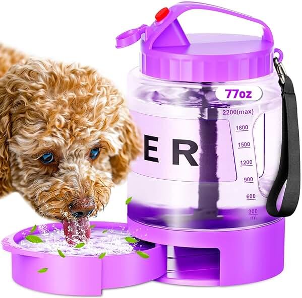 77oz Large Dog Water Bottle - Portable Travel Dog Water Dispenser & Bowl - Leak-Proof Pet Water Jug for Hiking, Camping, Walking & Car Trips, Purple - Product Image