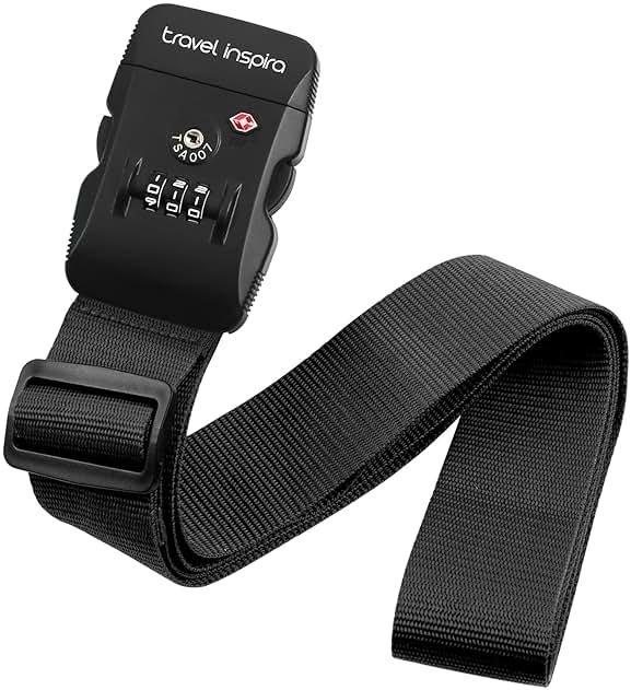 Travel Inspira Luggage Straps with TSA Approved Lock, Heavy-Duty Adjustable Suitcase Belt for 20-28 Inch Travel Suitcase, Durable Nylon Anti-Theft Protection, Black - Product Image