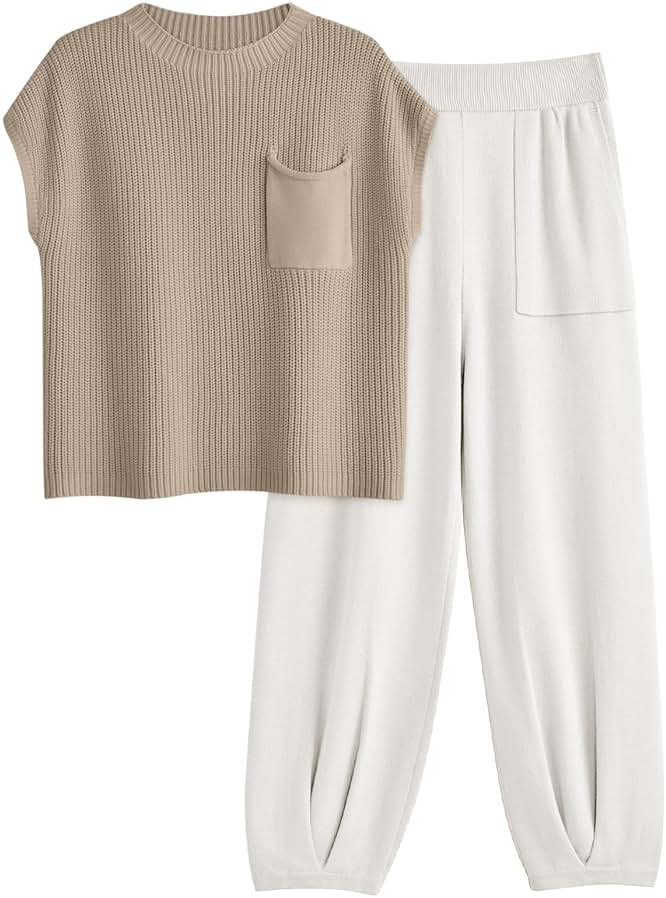 LILLUSORY 2 Piece Knit Sets For Women Trendy Sweatsuit Sets - Product Image