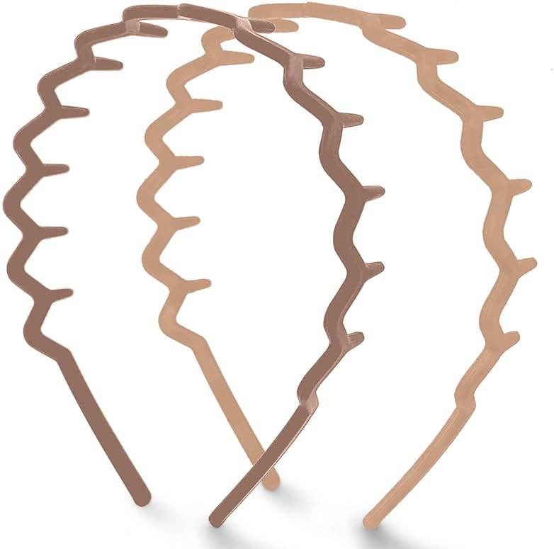 Kitsch Zig Zag Headbands for Women – Fashion Accessories for Slicked Back Styles - Comfortable Wavy Headbands | Comb Headband with Teeth | Ideal Gifts for Women - Neutral - 2 pcs - Product Image