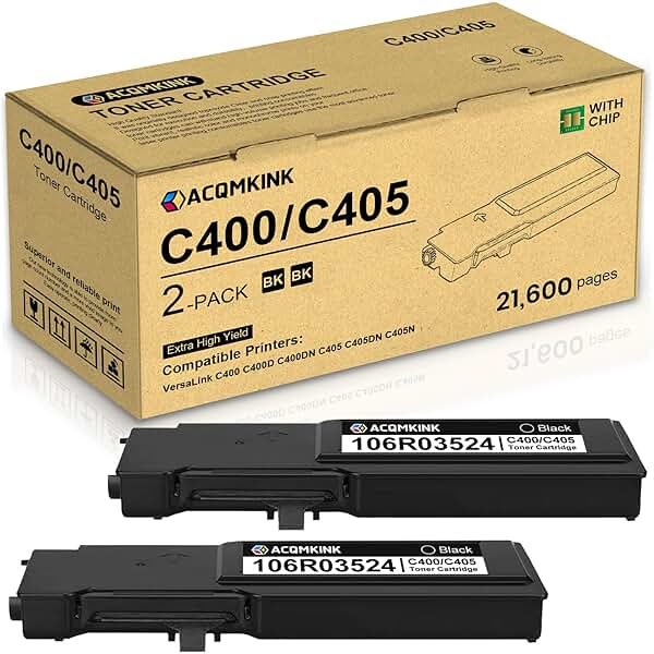 C400 C405 106R03524 Extra High Capacity Toner Cartridge Black Replacement for Xerox VersaLink C400 C400D C400DN MFP C405DN C405D C405 Printer Ink (21,600 Pages, 2 Pack) - Product Image