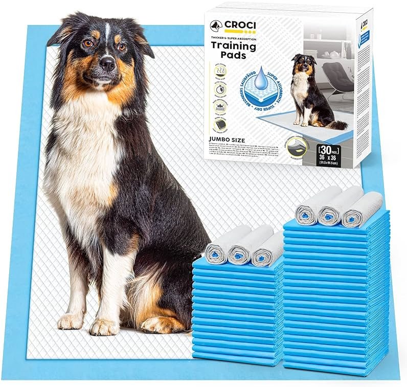 CROCI Dog Pee Pads Extra Large 36x36in, Puppy Pads XL with Adhesive Tabs, XL Pee Pads for Large Dogs, Super Absorbent Up to 10 Cups, Leak-Proof & Quick-Dry, Disposable (30 Counts) - Product Image