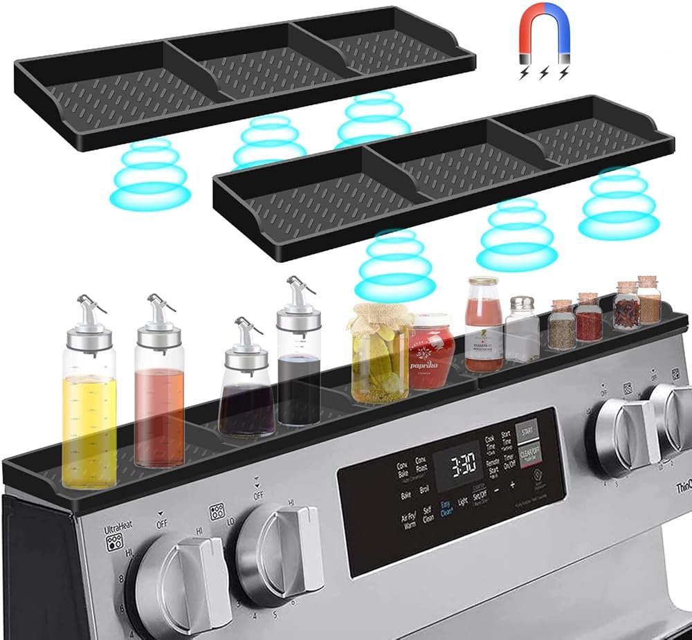 Hydream Stove Top for Silicone Shelf,30 Inch Magnetic Shelf Over the Stove Spice Rack,Kitchen Organizer Magnet Above Stovetop Back of Flat Storage Suctioned-Black - Product Image