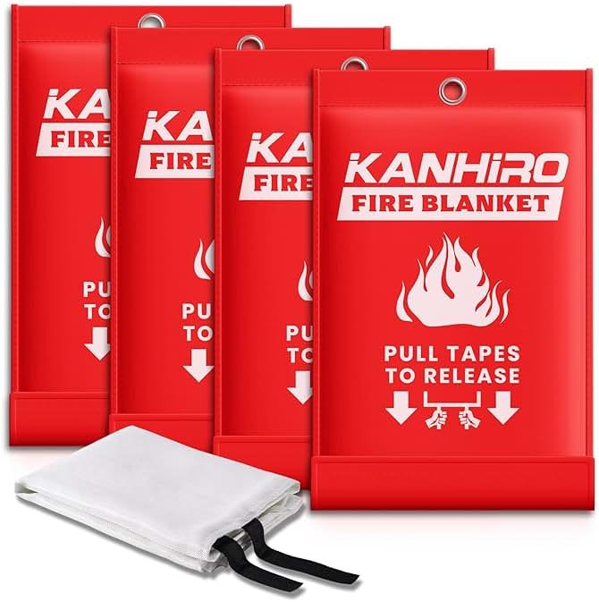 Emergency Fire Blanket for Home Kitchen - KANHIRO Fiberglass Fire Suppression Blanket Great for School, Fireplace, Grill, Car, Office, Warehouse (4 Pack, 40"x40") - Product Image