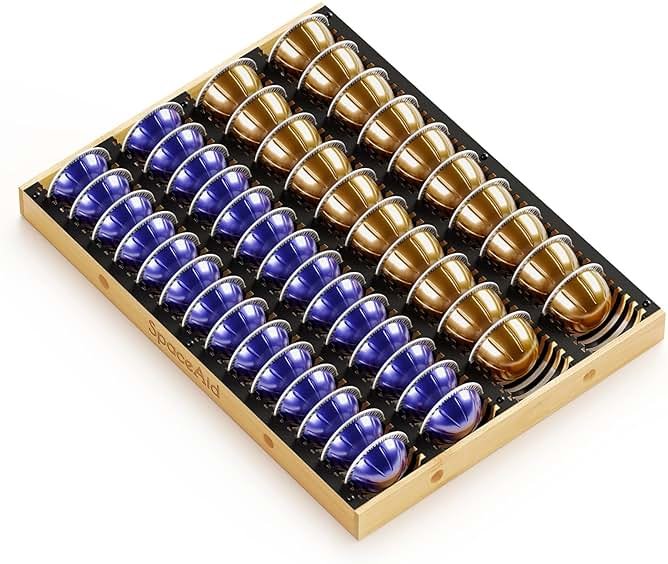 SpaceAid Coffee Pod Holder Drawer Organizer for Nespresso Vertuo Capsule, Bamboo Holder Tray Storage for Nespresso Vertuo, Compatible with 40 Big or 52 Small Vertuoline Pods (Drawer Insert) - Product Image