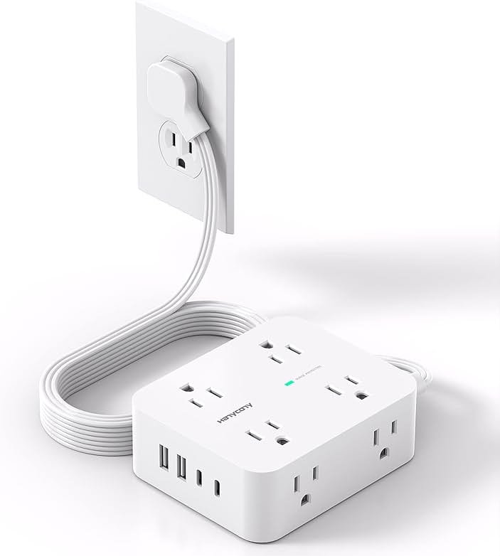 Surge Protector Power Strip, HANYCONY Extension Cord with Multiple Outlets, 5 Ft Ultra Thin Flat Plug 8 Outlets 4 USB Ports(2USB C), 1080J Outlet Extender for Home Office College Dorm Room Essentials - Product Image