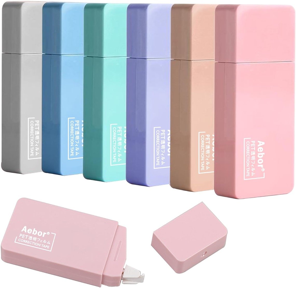 Aebor 6 Pack Correction Tape Cute White Tape Macaron Color Correction Tape, Easy To Use Applicator for Instant Corrections for Students,Office Workers - Product Image