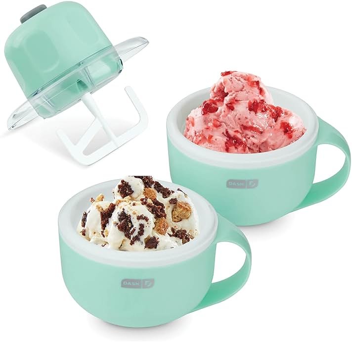 Dash My Mug Ice Cream Maker - Makes Single Serving of Gelato, Frozen Yogurt, Sorbet & More - Easy to Clean & Use - Aqua, 2 Bowls - Product Image