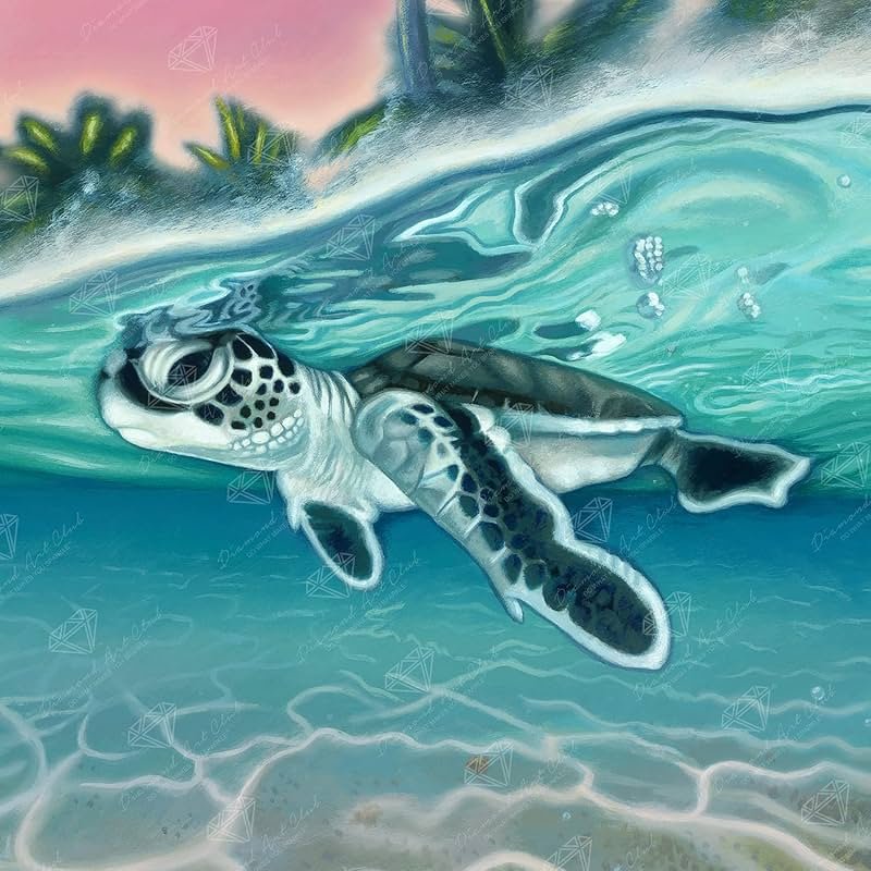 DIAMOND ART CLUB Tropical Sea Turtle Diamond Painting Kit, Fun DIY Crafts for Adults, Round Diamond Art Canvas, 13" x 13" (32.8 cm x 32.8 cm) - Product Image