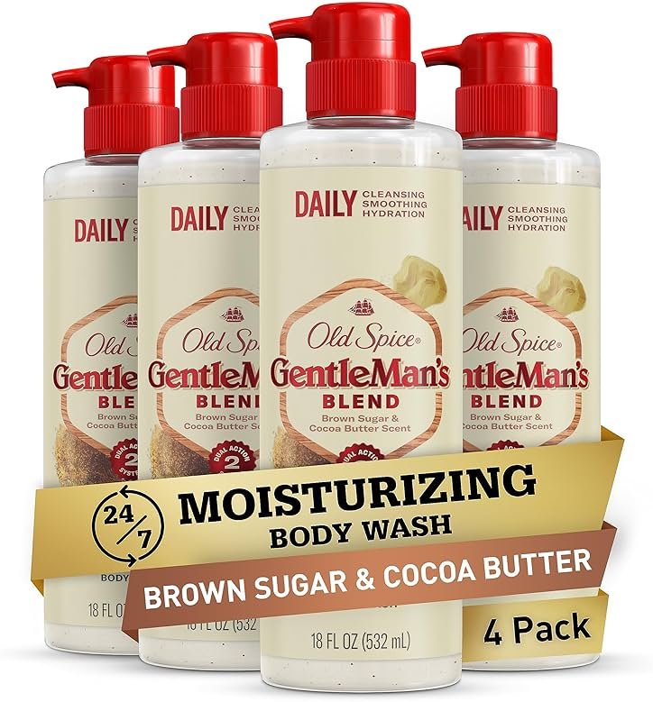 Old Spice GentleMan's Exfoliating & Moisturizing Body Wash for Men, 24/7 Shower Fresh with Long Lasting Scent, Renewing Vitamin B3 Blend, Brown Sugar + Cocoa Butter Scent, 18 oz (Pack of 4) - Product Image