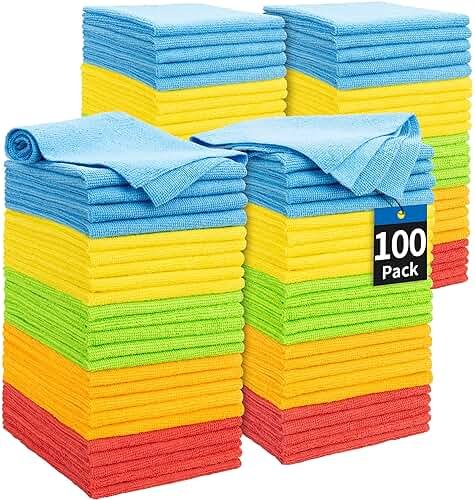 HOMERHYME Microfiber Cleaning Cloth, 100 Pack Cleaning Rags Microfiber Towel Bulk Absorbent Lint-Free Wash Cloths, All-Purpose Towels for Cars, Shop, Automotive, Garage, Home and Kitchen 11.5"*11.5" - Product Image
