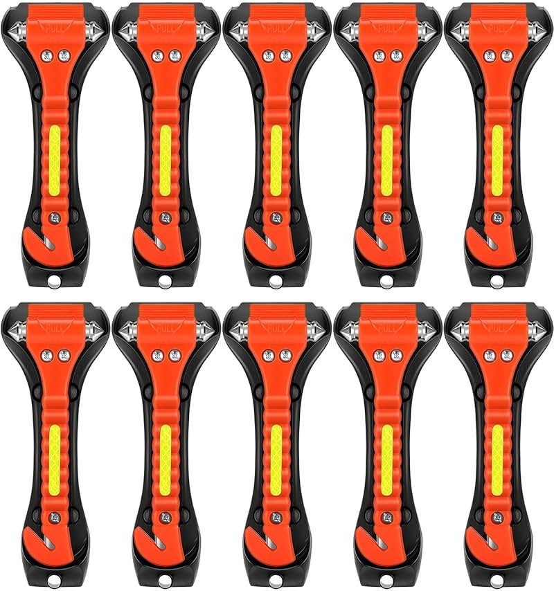 KLSKKJ Car Safety Hammer 10 Pack, Car Emergency Escape Tool Car Window Glass Breaker and Seat Belt Cutter with Light Reflective Tape for Family Rescue, Life Saving Survival Kit - Product Image