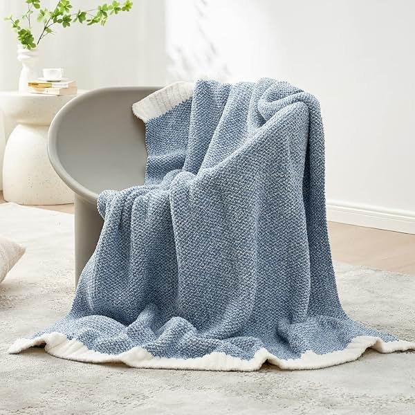 Snuggle Sac Blue Throw Blankets for Couch, Reversible Super Soft Warm Blankets Cozy Knit Blanket Fuzzy Plush Throws for Sofa, Bed, Gift, Heather Blue, 50 x 60 inches - Product Image