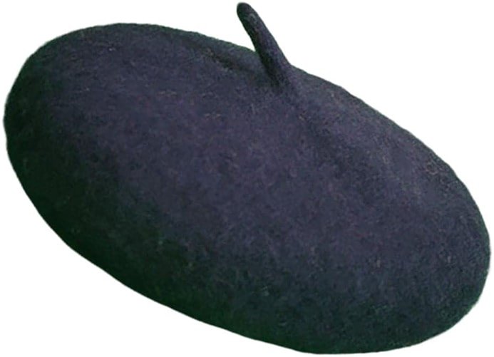 Leefasy Dog Cat Wool Beret Hat, 5.1 Inch Diameter with Adjustable Chin Strap, Warm Pet Costume for Photos and Vacations, Black - Product Image