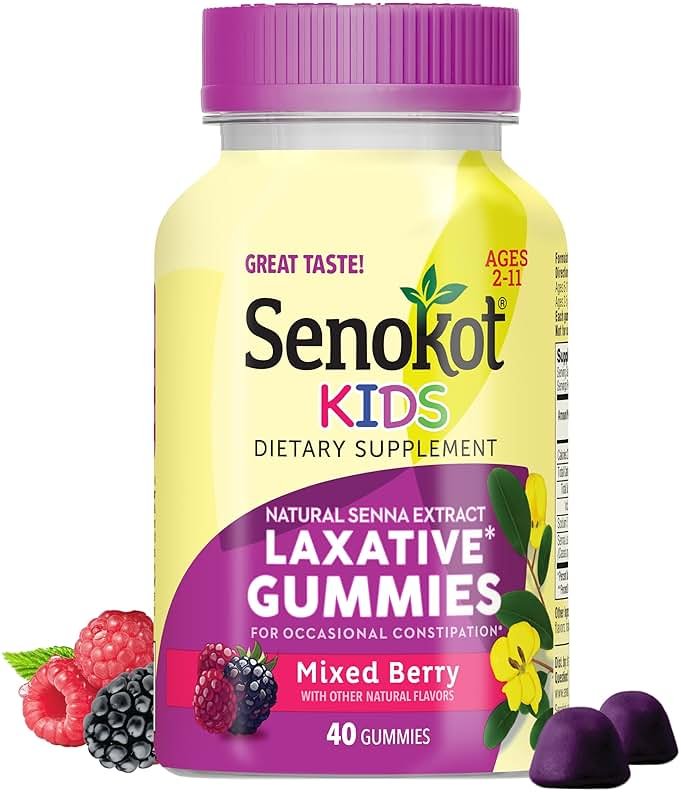 Senokot Kids Laxative Gummies for Age 2+, Mixed Berry, 40 Ct, Senna Extract, Kids Laxatives for Constipation, Gentle Overnight Relief - Product Image