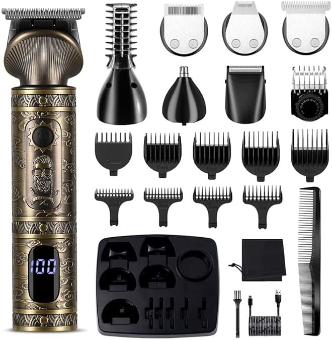 Scttomon Beard Trimmer Kit Professional Hair Clipper Zero Gapped T-Blade Electric Shaver Razor Nose Body Trimmer for Men Cordless Grooming Kit 7 in 1 - Product Image