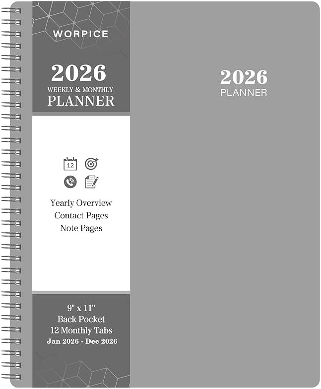 2026-2027 Planner - 2026-2027 Weekly and Monthly Planner, 9” × 11”, from JUL 2026 to JUN. 2027, Inner Pocket, Premium Paper, Twin-wire Binding, Make Life Productive - Gray - Product Image