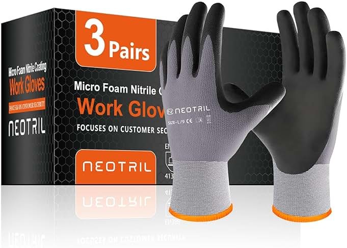 NEOTRIL Safety Work Gloves MicroFoam Nitrile Coated-3/6/12/36 Pairs,Breathable Nylon Working Gloves for Men Women - Product Image