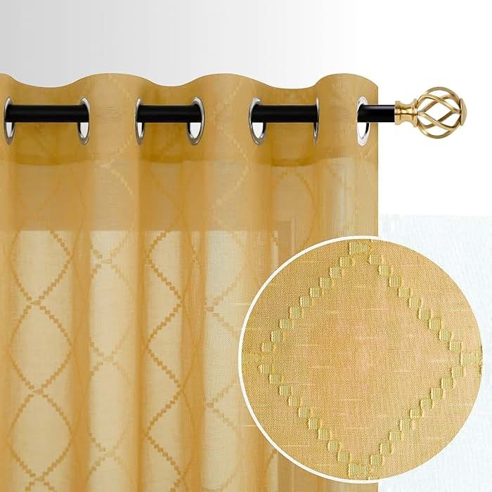 KOUFALL Gold Curtains for Living Room 84 Inches Long,Sheer Geometric Fancy Sheers Mid Century Modern Boho Curtains for Bedroom 2 Panels Set - Product Image