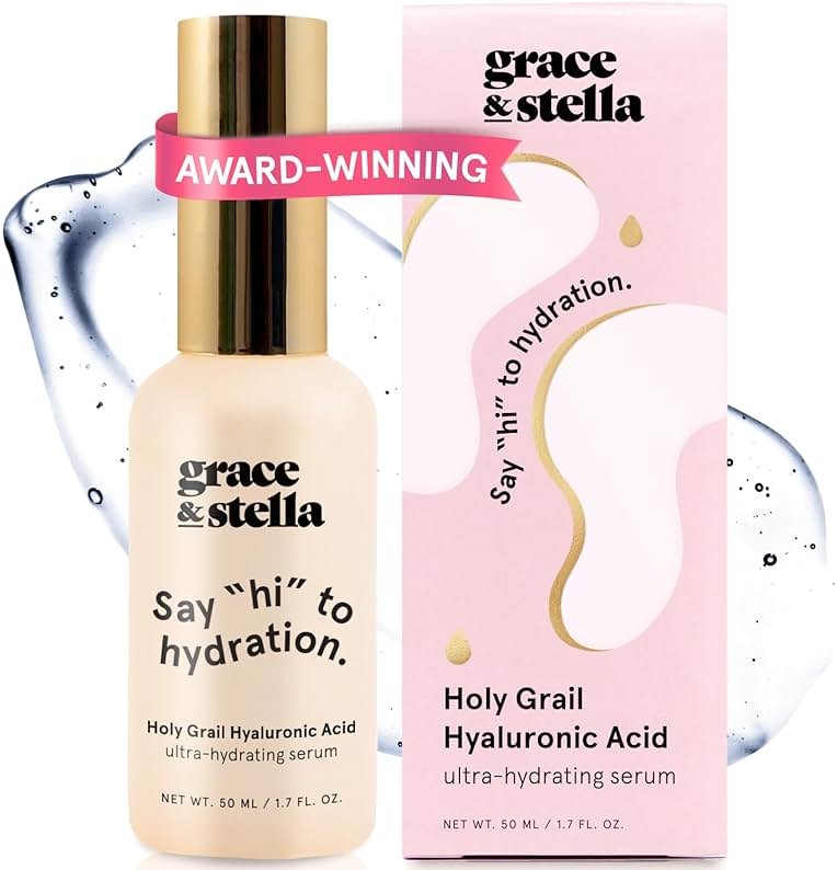 grace & stella Award Winning Hyaluronic Acid Serum (50ml/1.7 fl oz) Hydrating Hyaluronic Acid Serum for Face - Acido Hialuronico for Women - Remove Fine Lines, Wrinkles, Anti Aging - Vegan Skincare - Product Image