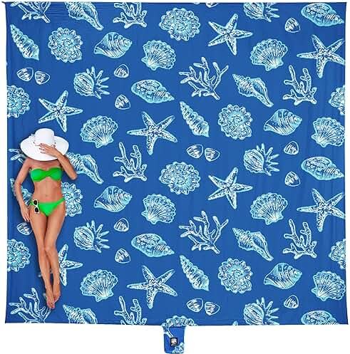 WEKAPO Beach Blanket Waterproof Sandproof Oversized, Extra Large Beach Mat Sand Free, Lightweight & Compact Sand Free Mat with 5 Stakes & 4 Corner Pockets - Product Image