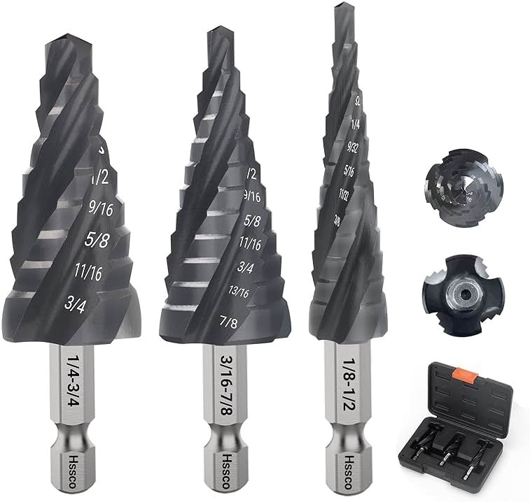 MABLEVI M35 Four Spiral Flute Cobalt Step Drill Bit Set 1/8"-7/8", Wear-Resistant TiAlN Coated 1/4" Hex Shank Unibit Step Bit for Metal, Stainless Steel, Aluminum, Wood, Plastic（3Pcs） - Product Image
