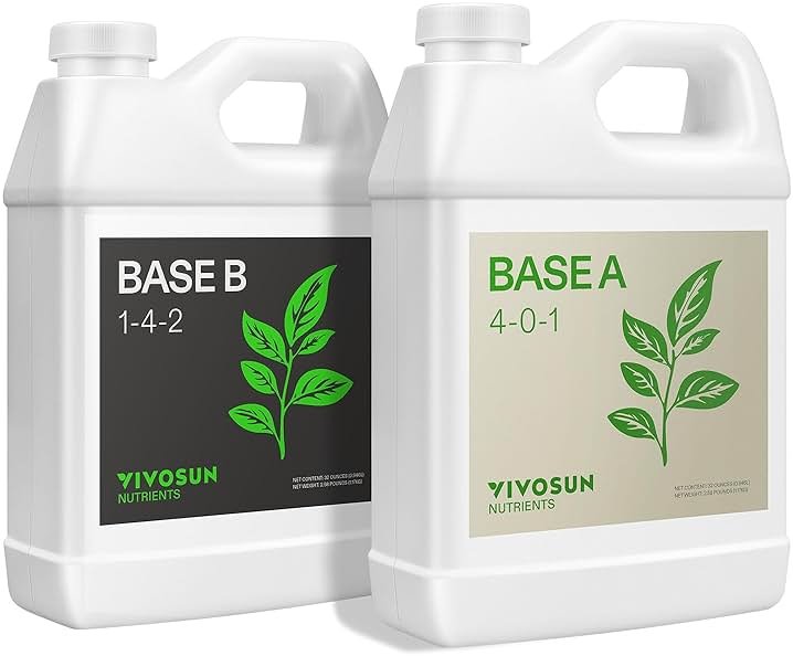 VIVOSUN Liquid Nutrients Base A & B Bundle, Grow Big Hydroponic Fertilizer, Supports Vegetative and Flowering Stages for Outdoor, Indoor Plants, Best Plant Food, Set of Quarts - Product Image