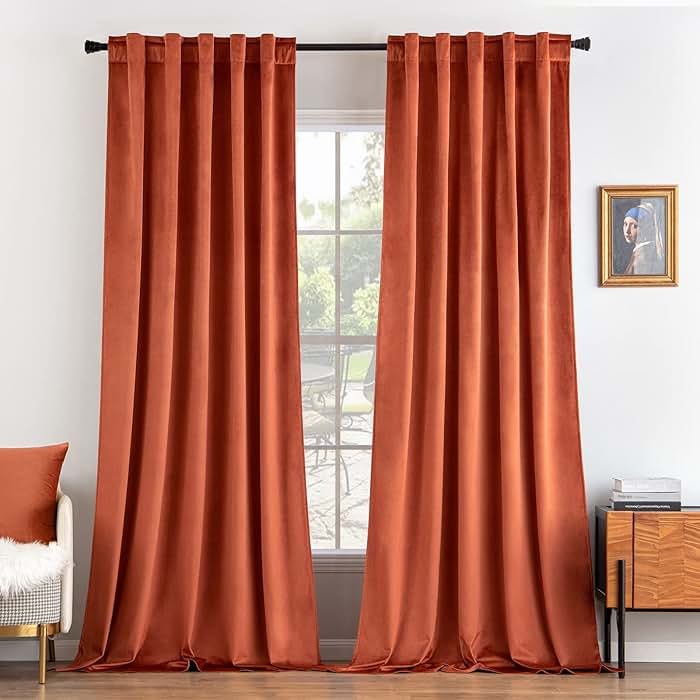 MIULEE Velvet Curtains 84 inches 2 Panels - Luxury Burnt Orange Blackout Curtains for Bedroom Living Room Thermal Insulated Super Soft Window Drapes Rod Pocket & Back Tab, Terracotta Rust Fall Decor - Product Image
