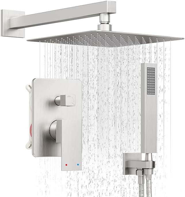 HoliSpa Shower System, Brushed Nickel Shower Faucet Set with 12-Inch Rain Showerhead and Handheld Spray, Wall Mounted High-Pressure Showerhead Combo Set Included Valve and Trim, Brushed Nickel - Product Image