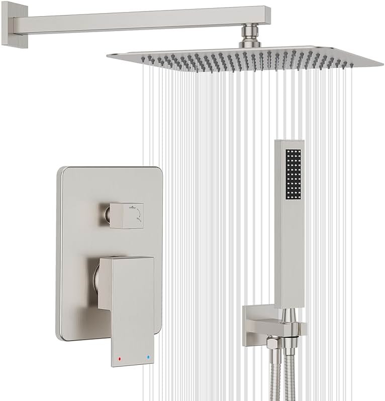 Gabrylly Shower System Brushed Nickel, Rain Shower head with handheld Shower Spray Combo, Rainfall Shower Faucet Set Complete, High Pressure 10" Stainless Steel Shower Valve Set - Product Image