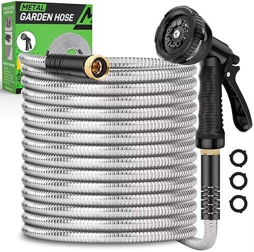 Garden Hose 50ft, Heavy Duty Stainless Steel Water Hose with 10 Functional Nozzles, No Kink, Lightweight and Flexible, Easy to Use and Store, Strong and Sturdy, Suitable for Yard and Lawn - Product Image