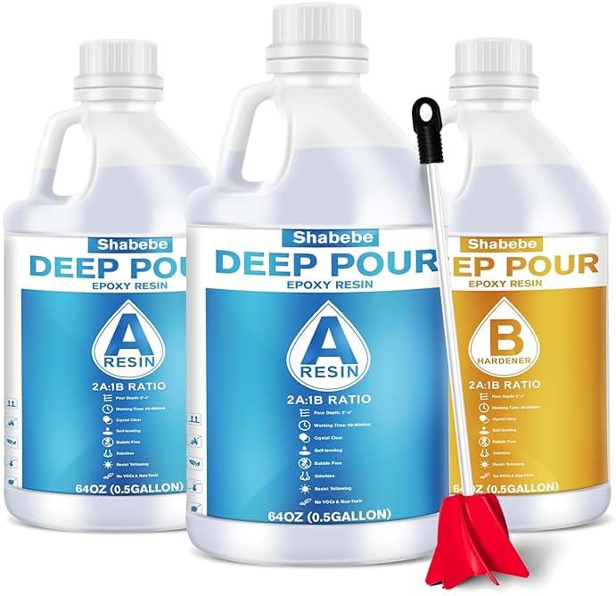 Shabebe Deep Pour Epoxy Resin 1.5 Gallon, 2 to 4 Inch Depth Clear Epoxy Resin Kit with Mixer, Bubble Free, Low Odor 2:1 Casting Resin for Table Top, Countertop, River Table, Wood Filler, Bar Top - Product Image