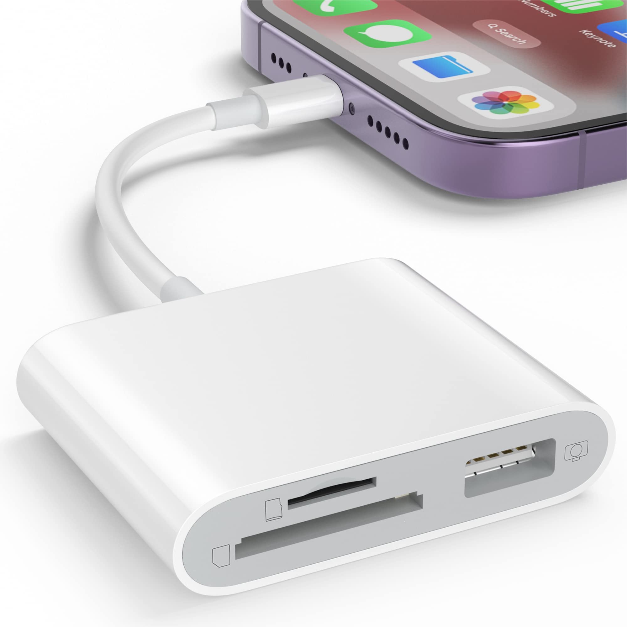 SZHAIYIJIN SD Card Reader for iPhone, Memory Card Reader with USB Camera Adapter Plug and Play Trail Game Camera Viewer Supports SD and TF Card MicroSD Card Adapter for iPad No App Required - Product Image