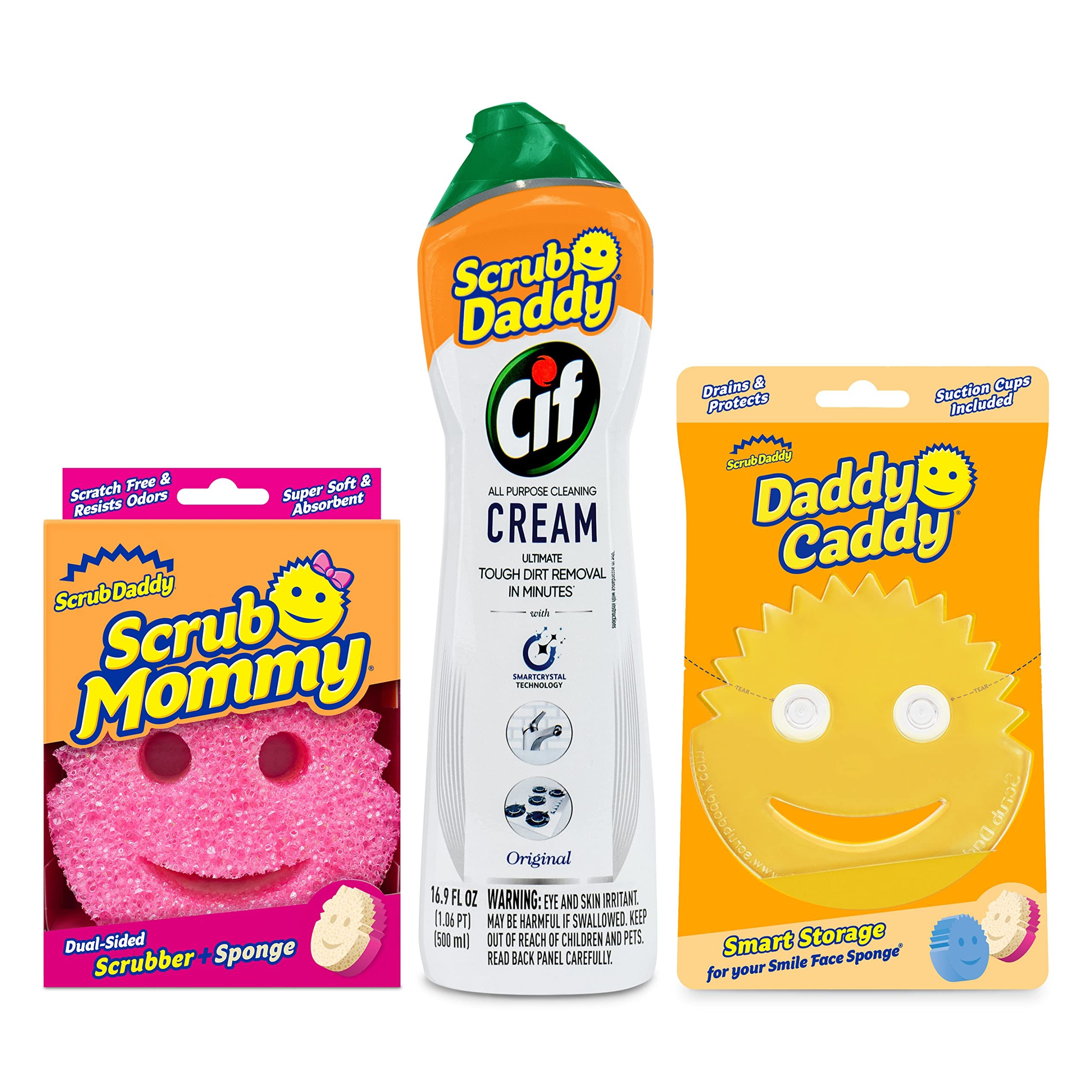Scrub Daddy Scrub Mommy, Daddy Caddy + Cif All Purpose Cleaner - Scratch-Free, Dual-Sided Kitchen + Bathroom Scrubber + Multipurpose Cleaning Cream - Cleaning Supplies Kit for Multiple Surfaces - Product Image
