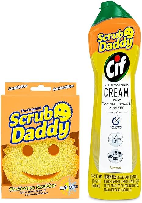 Scrub Daddy Sponges & Cif All Purpose Cleaner, Lemon - Non Scratch Sponges for Kitchen + Bathroom - Scrubber and Multipurpose Cleaner Cream - Cleaning Supplies Kit - Product Image