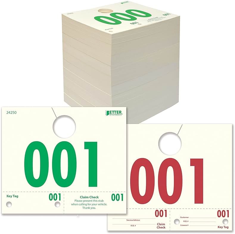 Better Office Products Service Dispatch Numbers, 1000 Count, Numbered 000-999, Car Repair Tags, Service Management System, 3 Part Double Sided Tags,(Box of 1000) - Product Image