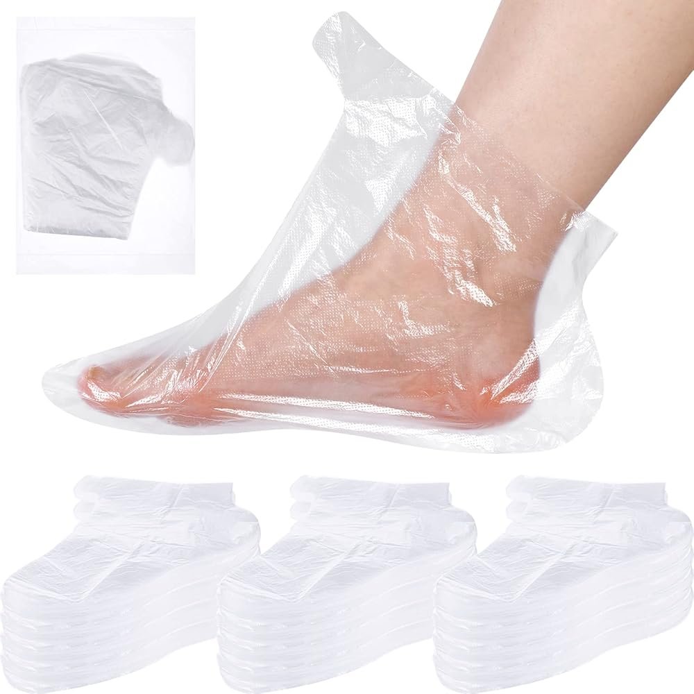 Hoolerry 500 Pcs Plastic Foot Covers for Feet Plastic Socks for Moisturizing Foot Gloves Paraffin Wax Bath Liners with Snug Closure Stickers, Spa Moisturizing Pedicure Supplies - Product Image
