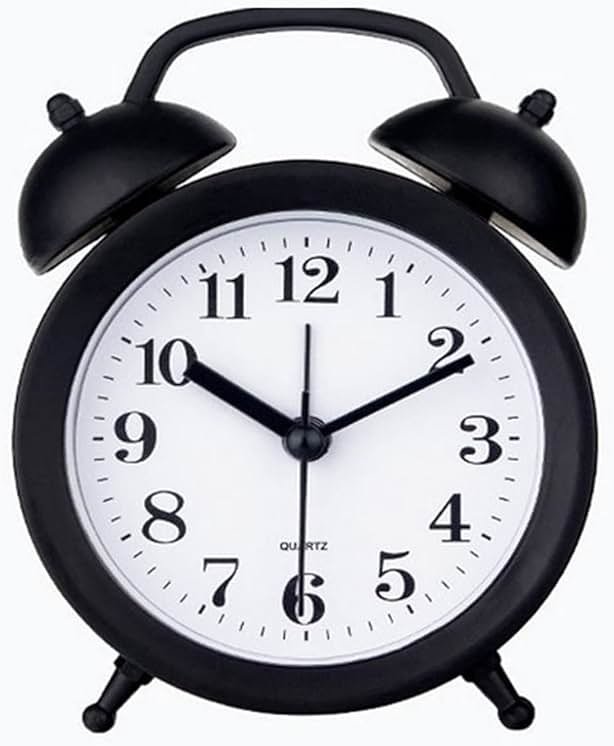 TXY Kids Alarm Clock - Double Bell Classic Home Cute Battery Operated Analog Mini Round Bedside Desk Alarm Clock for Kids & Students - Black - Product Image