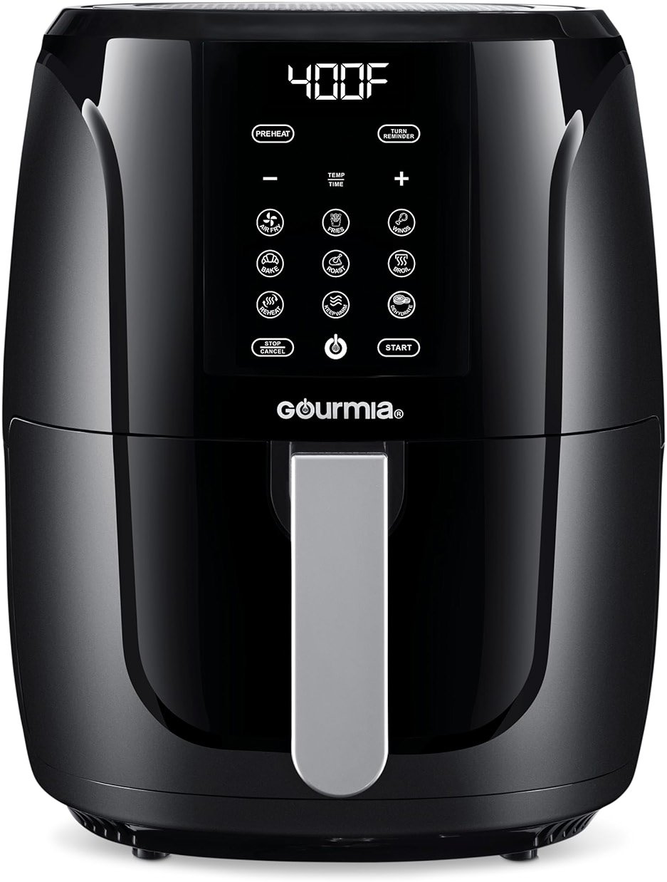 Gourmia Air Fryer Oven Digital Display 5 Quart Large AirFryer Cooker 12 1-Touch Cooking Presets, XL Air Fryer Basket 1500w Power Multifunction Black and Stainless Steel Accents FRY FORCE GAF536 - Product Image