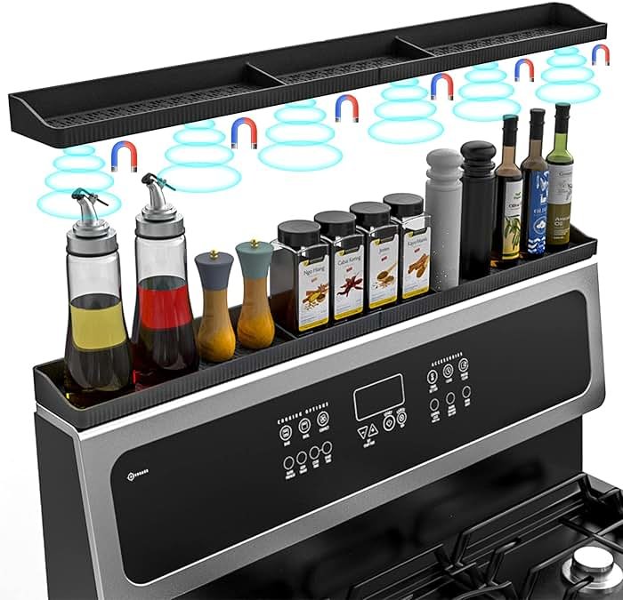 Magnetic Stove Top Shelf, Over the Stove Shelf Spice Rack & Spice Organizer – 30" Heat Resistant Silicone Stove Shelf, No Drill Kitchen Storage Organizer for Gas/Electric Stoves & Small Kitchens - Product Image