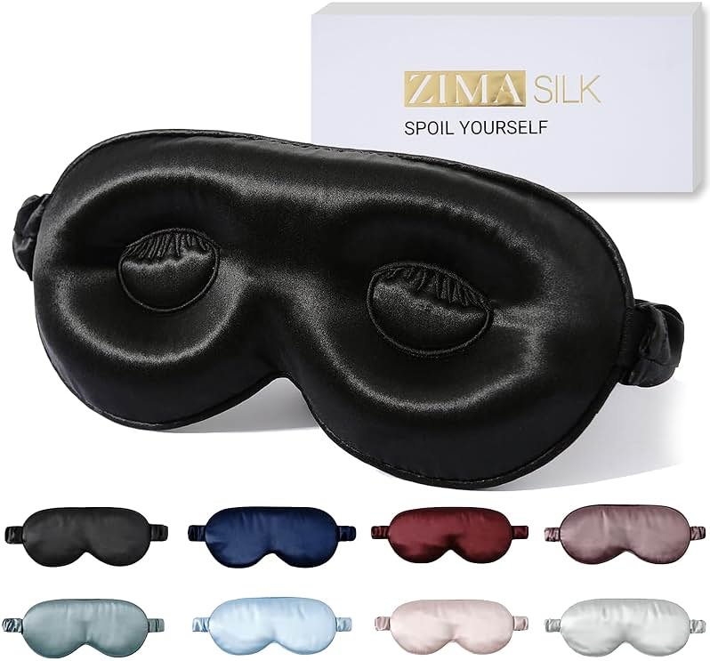 ZIMASILK Adjustable 22 Momme 100% Pure Mulberry Silk Sleep Mask, 3D Contoured Cup Eye Mask for Sleeping, Super Soft Breathable Blindfold, Perfect Blocks Light for Sleeping (Black) - Product Image