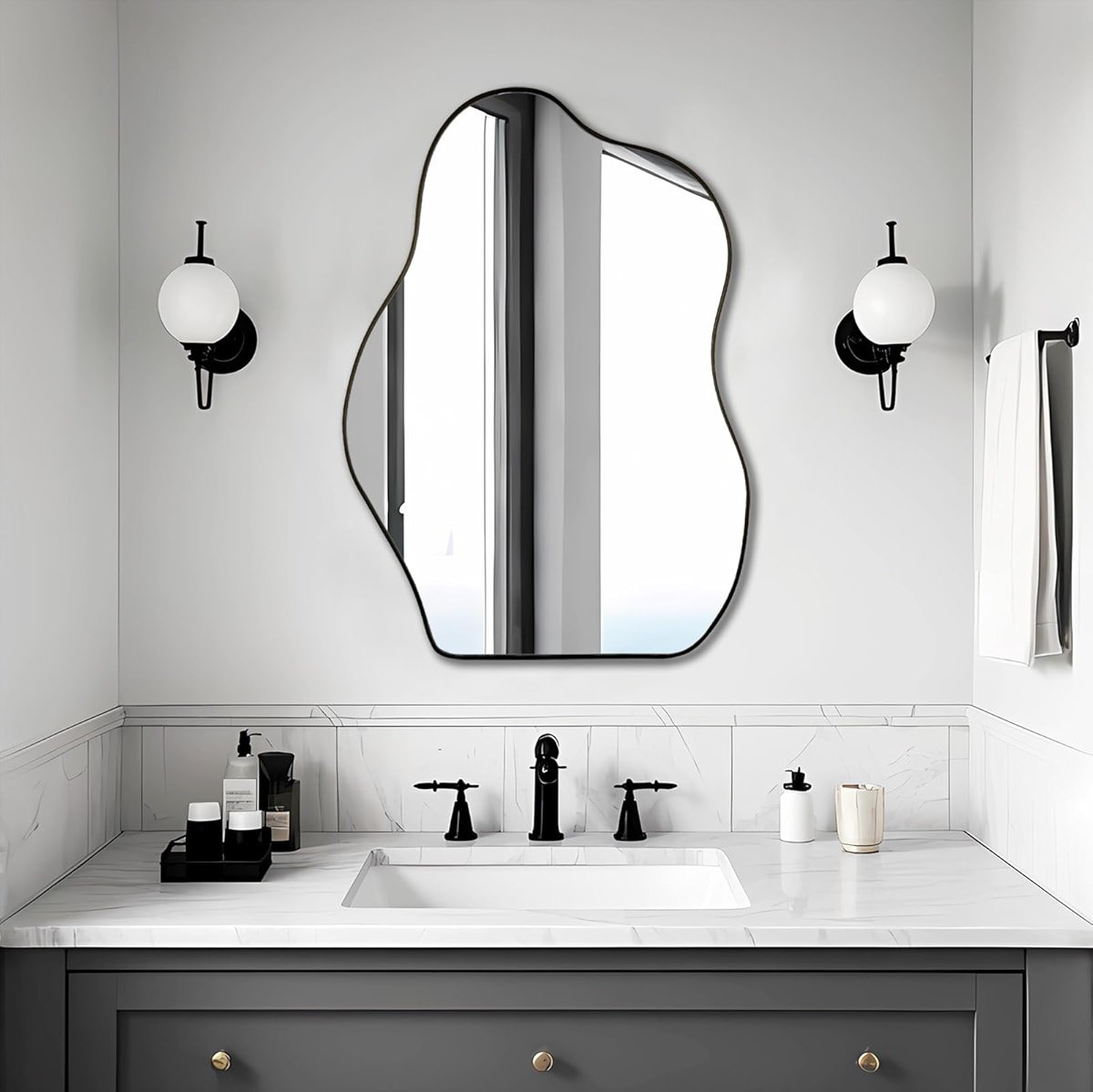 BOMINICA Irregular Wall Mirror - Asymmetrical Mirror for Bathroom, Living Room, Entryway, Bedroom - 20" x 28" - Product Image