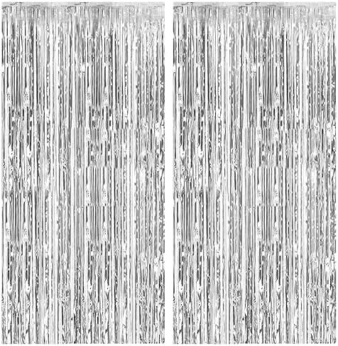 2 Pack Silver Foil Curtain Party Streamers Metallic Tinsel Foil Fringe Photo Booth Backdrop for Birthday Wedding Engagement Baby Shower Bachelorette Christmas Holiday Celebration Party Decorations - Product Image